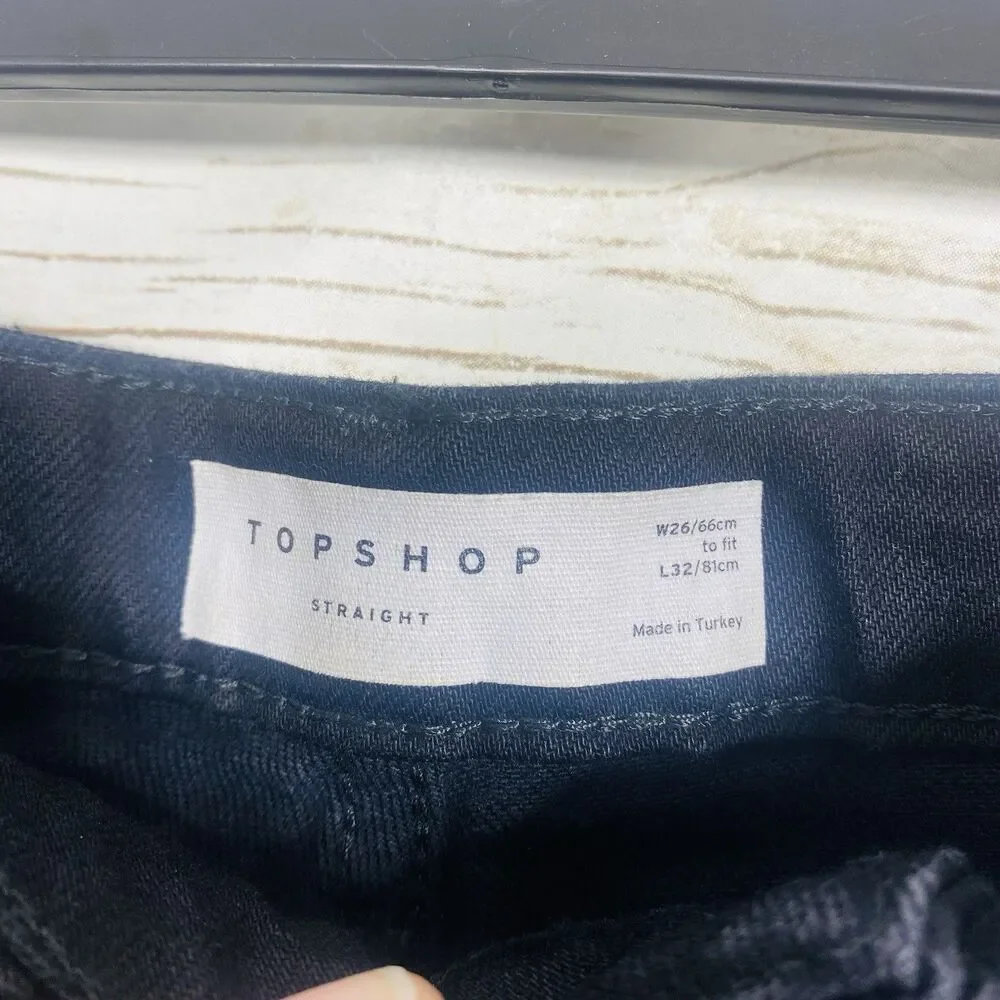 Topshop Women Straight Leg Jeans‎ High Rise Black Raw Hem Size W26 L32 US 4